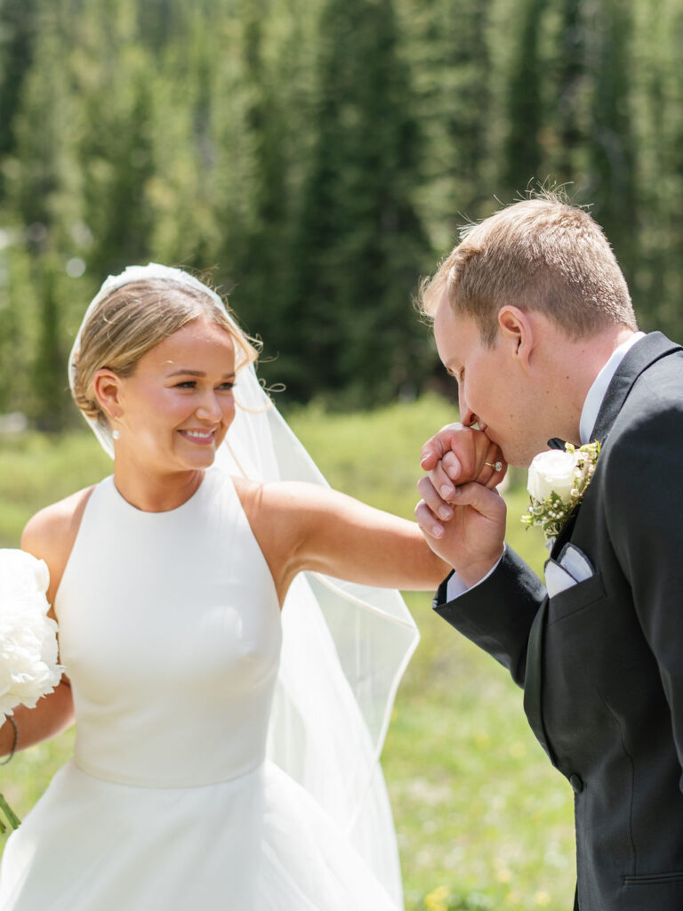 Montana Big Sky resort wedding bride and groom portrait1